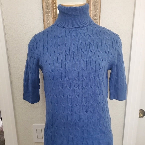 Lands End Blue Cable Knit Turtleneck Sweater - Picture 1 of 7